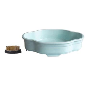 Imagem de Pires de plantas Prato decorativo para arranjos florais de mesa com pinos, bandeja para vasos flores e coletor gotas