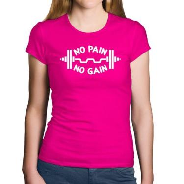 Imagem de Baby Look Algodão No Pain No Gain - Foca na Moda, Rosa, GG