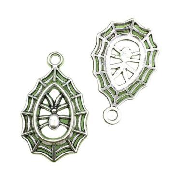 Imagem de Pingentes Antigos Prateados De Halloween 10/13 Peças: Caveira E Teia D