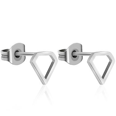 Imagem de TGNEL Brincos geométricos de titânio sem níquel para mulheres e homens, brincos hexagonais abertos/hexágono, brincos de geometria simples, titânio hipoalergênico para orelhas sensíveis, Titânio, Sem pedra preciosa