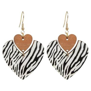 Imagem de TIANHONGYAN Brincos femininos boêmios de madeira natural, leves, feitos à mão, preto e branco, quadriculados, geométricos, joias, Small, Madeira, Sem pedra preciosa