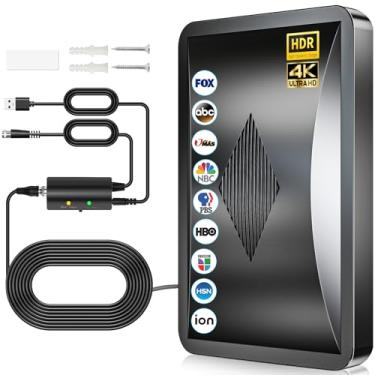 Imagem de Antena de TV interna atualizada 2026, antena HDTV de longo alcance de 3200 milhas para Smart TV interna, antena digital para canais locais 4K 1080P com amplificador de sinal de cabo coaxial de 9,5 m