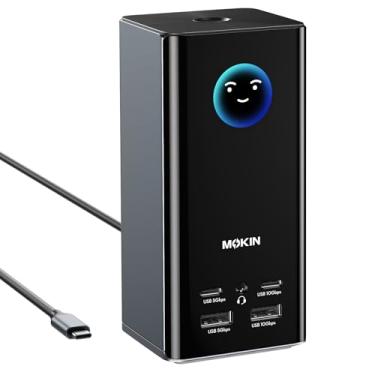 Imagem de MOKiN Estação de ancoragem USB C, 3 monitores, estação de ancoragem de tela tripla 17 em 1 com 3 HDMI e 2 DP, 10G USB A/C, Gigabit Ethernet, 100W PD, áudio, Smart Display, SD/TF, base de laptop para