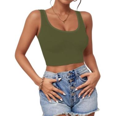 Imagem de Camiseta curta AURUZA com decote em U verde sem mangas para mulheres