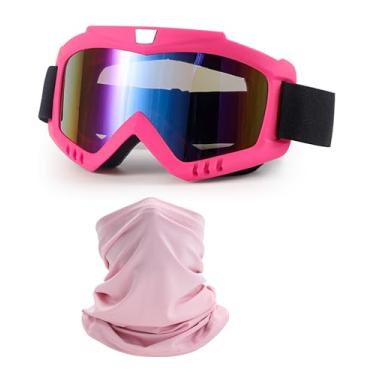 Imagem de immoono Óculos de bicicleta suja com máscara facial, óculos de motocicleta ATV motocross esqui capacete de corrida, lentes coloridas com armação rosa