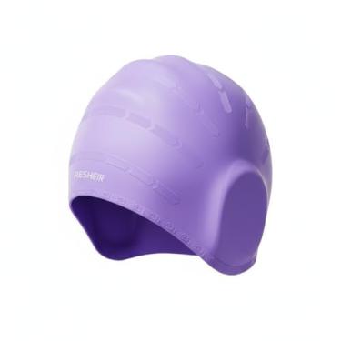 Imagem de KUKASEN Touca de natação de silicone com proteção de orelha 3D para cabelos longos, touca de natação para adultos à prova d'água para mulheres e homens