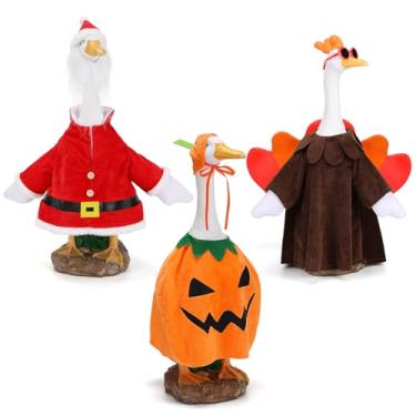 Imagem de Alphatool 3 conjuntos de roupas de ganso para varanda – Inclui fantasia de Halloween/Dia de Ação de Graças/Natal, adoráveis roupas de ganso de cimento para vestir estátuas de jardim ao ar livre