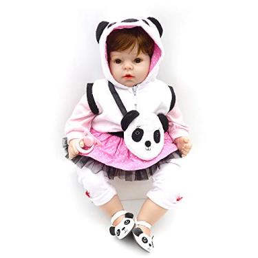Imagem de Boneca Reborn Menina Realista de 55 88 cm 22 Polegadas com Corpo Macio Artesanal e Conjunto Presente Panda