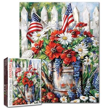 Imagem de Quebra-cabeça de 1000 peças para adultos, 4 de julho, flores temáticas, arte do dia da independência, 1000 peças, jogos de decoração de parede, faça você mesmo, artesanato, arte floral