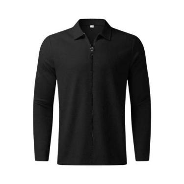 Imagem de Jaqueta Masculina De Manga Longa Com Gola Polo Em Waffle, Casual, Espo