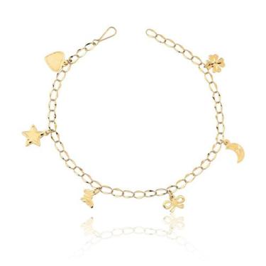 Imagem de Pulseira Berloqueira Pingente Laço Trevo Ouro 10k Puro 18 Cm - MAEHLER