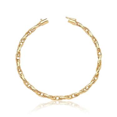 Imagem de Pulseira Feminina 18 Cm Elos Trançados Ouro Puro 10k - MAEHLER Arte Em