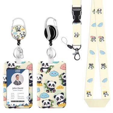 Imagem de Porta-crachá de identificação com cordão de carretel retrátil de panda para crachás de identificação, clipes engraçados, enfermeira, professor, escritório, presente de estudante