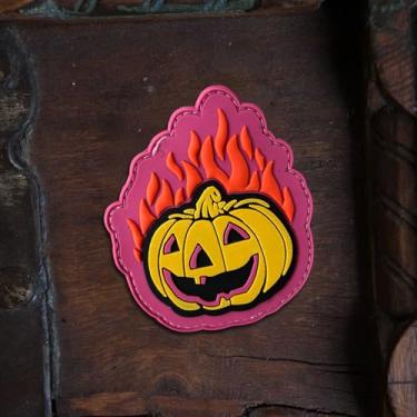 Imagem de Patch de PVC de abóbora flamejante: Patch de moral com gancho e laço - adesivos engraçados de airsoft militar tático de Halloween, adesivos de moral para mochilas, capacete e outros equipamentos