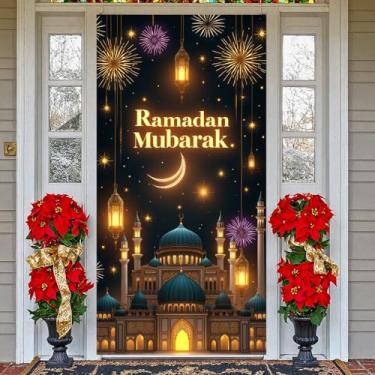 Imagem de Faixa dourada de fogos de artifício de exibição islâmica do Ramadã para evento de mesquita de festival cultural