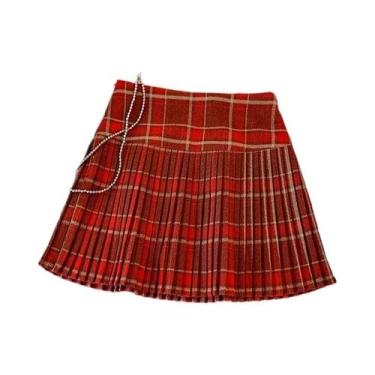 Imagem de Saia Mini De Lã Xadrez De Cintura Alta Para Mulheres, Estilo Preppy Co