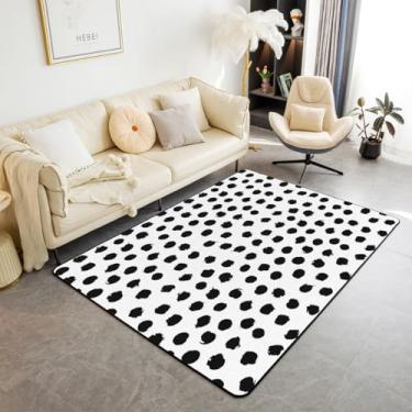 Imagem de Erosebridal Tapete de piso para ambientes internos com pinceladas de bolinhas 1,78 m x 90 cm, boho para sala de estar, para adolescentes, homens, mulheres, casa de fazenda, geometria, preto e branco