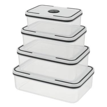 Imagem de Conjunto 4 Potes Herméticos Retangular de Plástico com Tampa, 500ml, 800ml, 1300ml, 2000ml, Transparente com Borda Preta