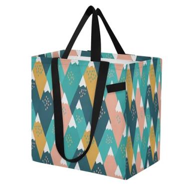 Imagem de SEHANY Sacola de compras reutilizável Mountain Peak com alças reforçadas, bolsa de compras de lona dobrável à prova d'água de grande capacidade para viagem, cozinha, praia