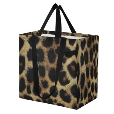Imagem de SEHANY Sacolas de compras reutilizáveis com estampa de leopardo marrom com alças reforçadas, bolsa de compras de lona dobrável à prova d'água de grande capacidade para viagem, cozinha, praia