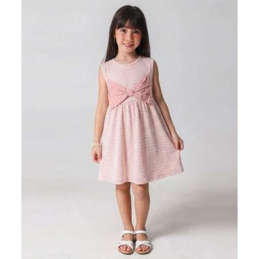Imagem de Vestido Infantil Listrada Laço Tam 4 a 10 Rosa-31026 - Menina Maria, 1