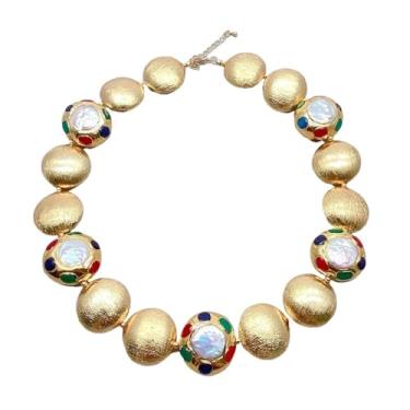 Imagem de DWBPGVUN 28 mm moeda branca cultivada pérola banhado a ouro 26 mm colares de contas escovadas colar feminino gargantilha joias presente para mãe