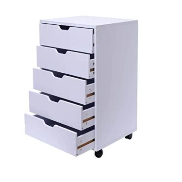 Imagem de U5GAAALPPQ9 Armário de arquivo de madeira com 5 gavetas, armário de armazenamento móvel para armário, escritório, cor branca, gabinete de escritório, armário de arquivo de escritório