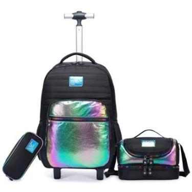 Imagem de Kit Mochila Rodinhas Estojo Lancheira Espaçosa Resistente-Feminino