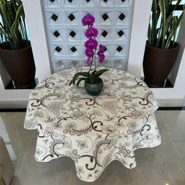 Imagem de Toalha De Mesa Redonda 8 Lugares 2,20m - TERRA DECOR, Floral Marrom