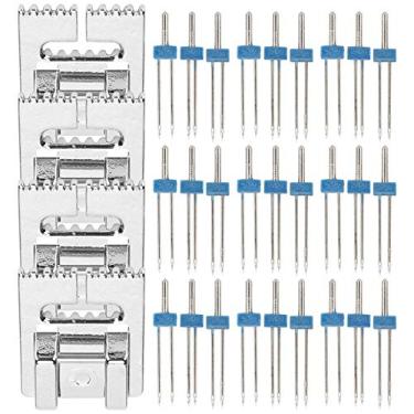 Imagem de Cryfokt Agulhas para Máquina de Costura, Agulhas Duplas Fortes + Conjunto de Calcador para Máquina de Costura Doméstica, 18 Peças + 4 Peças