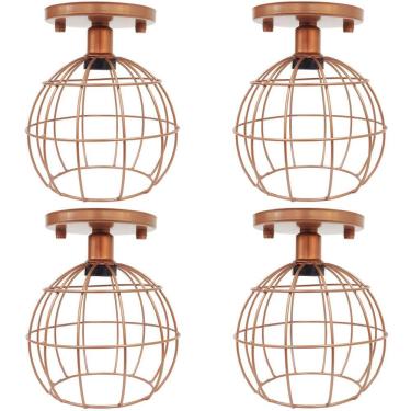Imagem de 4 Lustres Teto Plafon Industrial Aramado Globo Retrô Luminária Vintage Cobre Rose Gold Agp Ilumini