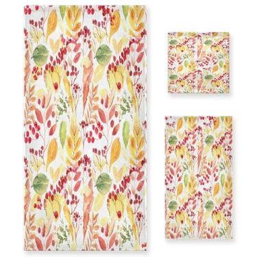 Imagem de xigua Conjunto de toalhas de banheiro com folhas de outono, toalha de banho macia absorvente de 3 peças, toalha de mão, toalhas decorativas para banheiro, academia, hotel, praia, piscina