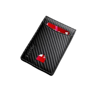 Imagem de Carteira masculina minimalista fina de couro legítimo dobrável com bloqueio de RFID, bolso frontal para uso diário, Preto, Minimalista