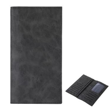 Imagem de Carteira longa de couro PU para homens, capa de couro para talão de cheques, carteira masculina, couro preto, com aba longa, porta-cartões, carteiras longas e dobráveis para viagem, com vários