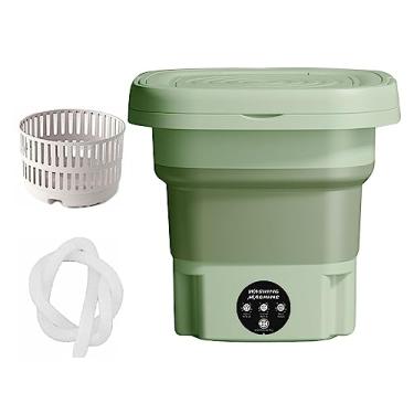 Imagem de Conjunto de mini máquina de lavar e secar portátil, lavadora compacta dobrável de 8 L com luz azul, ideal para apartamentos, dormitórios, trailers, lavanderia de viagem - Lavadora verde portátil