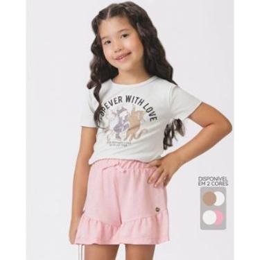 Imagem de Conjunto blusa gatinhos shorts babados verão fofo leve - Caqui e Rosa - Menina 4 a 14 anos-Feminino