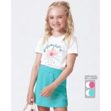 Imagem de Conjunto menina blusa flor bermuda verão delicado leve fofo - Pink e Verde - Menina 4 a 14 anos-Feminino
