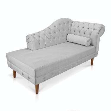 Imagem de Divã Recamier Capitonê Mônaco 165 cm Suede Cinza Pés Chanfrado- D'Ross