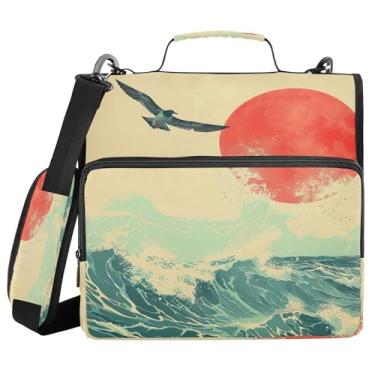 Imagem de SEHANY Fichário japonês Seawave com alça de ombro, capacidade para 500 folhas, vários bolsos, 3 cm, 3 anéis Trapper Keeper