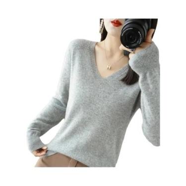 Imagem de Suéter Feminino De Tricô Gola V Manga Longa Para Outono Inverno, Moda 