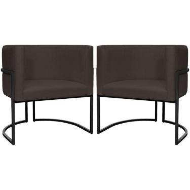 Imagem de Kit 2 Poltronas Luna Suede Cores Base De Ferro Preta - Marrom, Suede