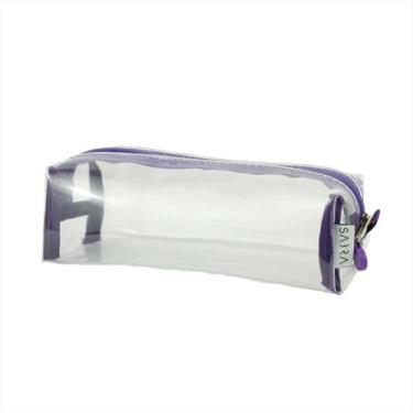 Imagem de Estojo 1 Divisória Escolar Transparente Feminino Lapis Roxo Cristal Re