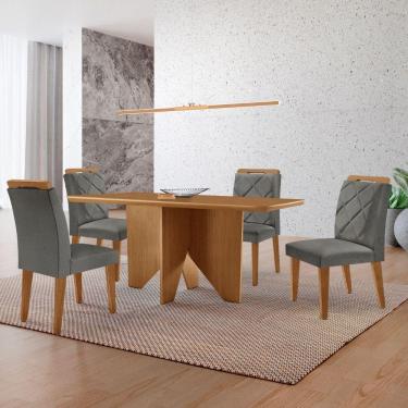 Imagem de Mesa Evora 120 Mdf Com 4 Cadeiras Melissa Linho Grafite-naturalle-naturalle
