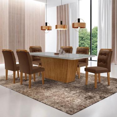 Imagem de Mesa Para Sala De Jantar Aida 180cm Mdf E 6 Cadeiras Moderna Turim 07/off White/imbuia