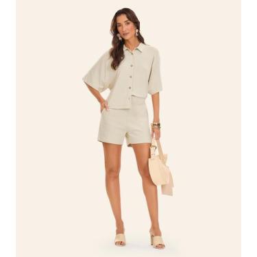 Imagem de Shorts Feminino Moletom Sarjado Rovitex Bege, M, Bege