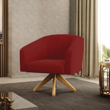 Imagem de Poltrona Sala Decorativa Stella Base de Madeira Giratória Veludo Marsala D03 - D'Rossi