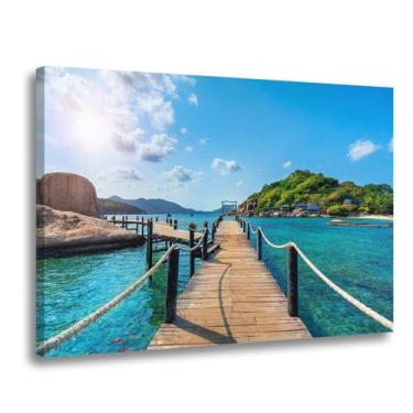Imagem de Quadro Decorativo Praia Decoração Resort Pousada Tela Canva 60x40 cm B