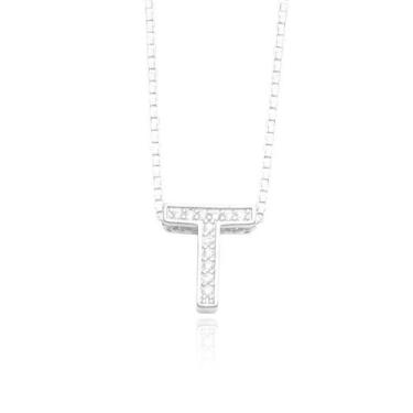 Imagem de Choker Feminina com Pingente de Letra de Zircônia Colar 45cm Banhado -