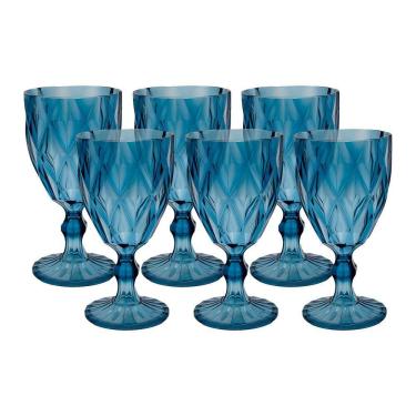 Imagem de Jogo 6 Taças De Acrílico Azul Diamond Diamante Festa Piscina Plástico 330ml Lyor