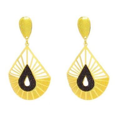 Imagem de Brinco Glamour Gota Folheado Ouro com Brilho na Cor Preta